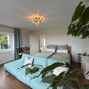 Wohnzimmer in der Ferienwohnung Terassenreich auf Hallig Oland